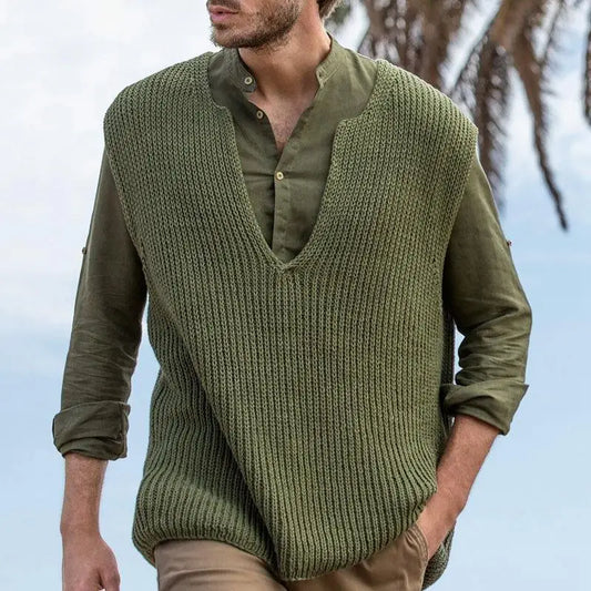 Hip Hop Trend American Street New Sleeveless Sweater Vest Men's Pure Green V-Neck Loose Casual Versatile Warm Knitted Tank Top